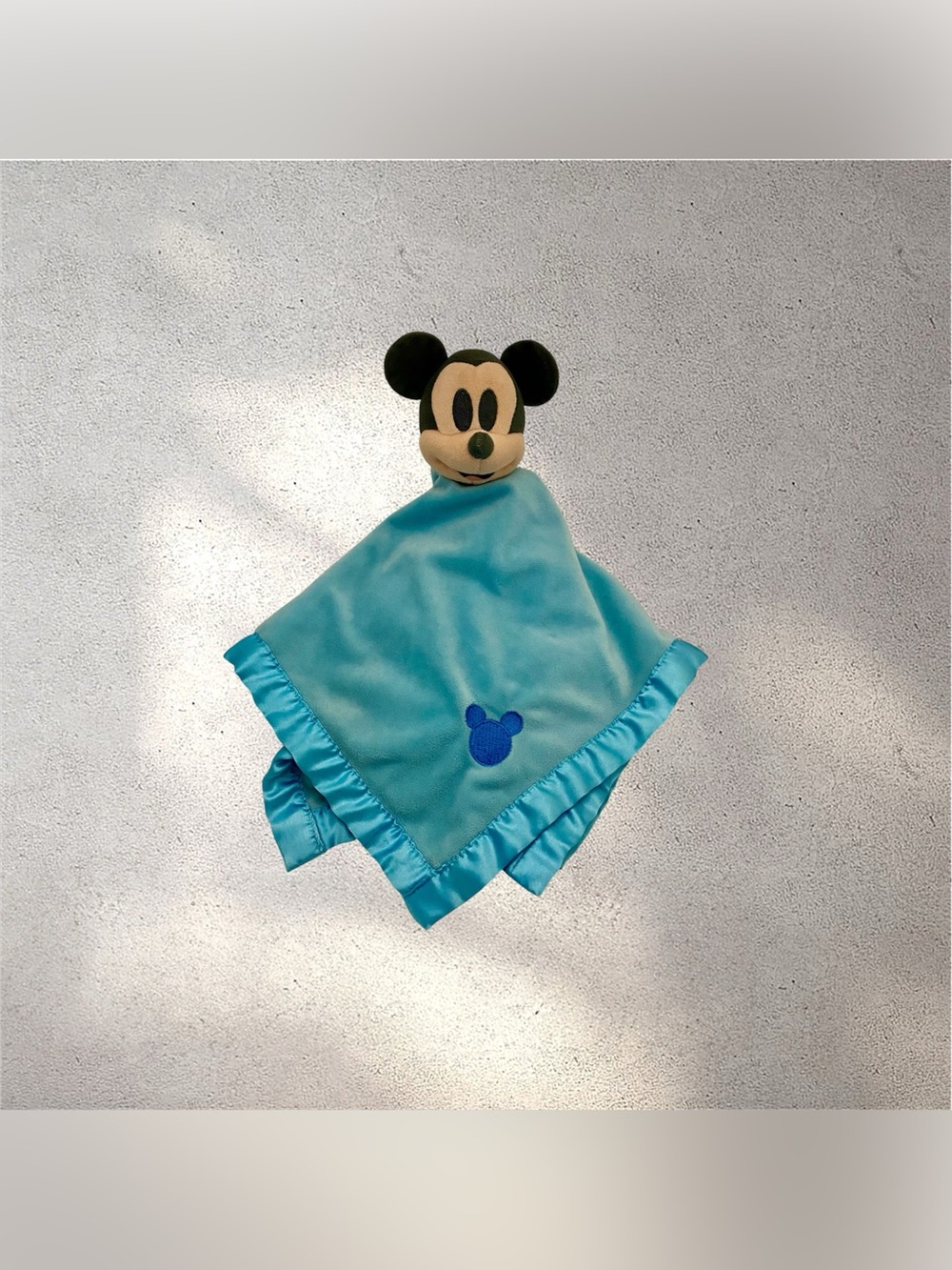 Disney Baby Security Blanket OS Blue Mickey Mouse Lovey Plush Satin Trim